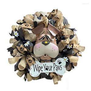 Decorative Flowers Wreath Hangable Cloth Dog Head Design Fine Print Colorful Door Decor For Wedding Wall