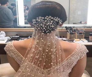 Bridal Wedding Veils with Pearls Cheap Lace White Ivory Tulle Wedding Bridal Veil Elbow Length two Layer Events Formal1643276