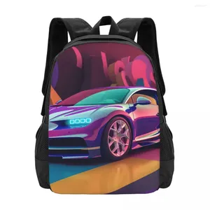 Backpack Sports Car Gouache Neo Fauvism Youth Polyester Cycling Backpacks Print Streetwear School Bags Rucksack