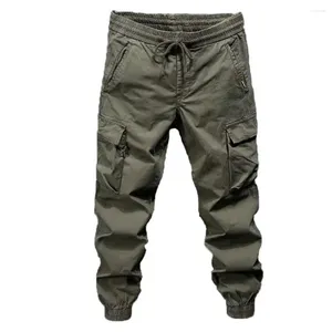 Men's Pants Men Cargo Elastic Waist With Drawstring Multi Pockets Outdoor Trousers For Spring Autumn Streetwear