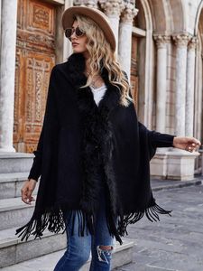 Women's Knits Women Fashion Streetwear Cardigan Ladies Loose Faux Fur Collar Sweater Autumn Winter Shawl Outerwear Knitted Knitwear