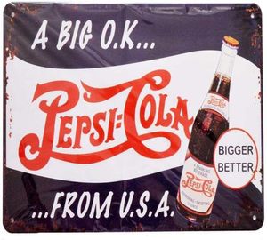 Retro Vintage Pepsi Cola A Big Okfrom USA Pin -up -Blechschild für Home Bar Garage 12quot x 8quot9288596