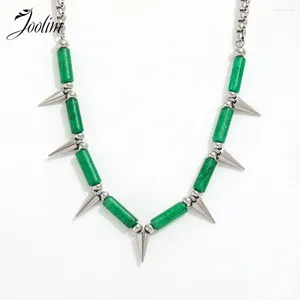 Chains Joolim Jewelry Wholesale Fashion Hip Hop Punk Personality Pointy Cone Natural Stone Beaded Stainless Steel Necklace For Women