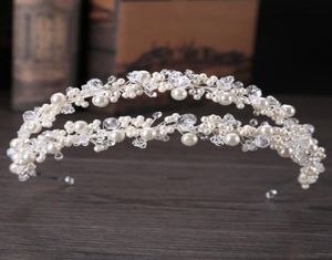 Bride Headband Tiara Crown Bridal a mano Pesti di matrimonio a doppio strato Pearl a doppio strato2341266