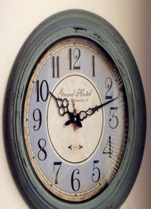 Mute Living Room Wall Clock Alarm Craft Retro Iron Vintage Antique Rustic Style Round Wood Part Home Decor1438062