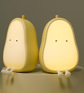 LED Pearshaped Fruit Night Light USB wiederaufladbare Dimmblatttisch Lampe Schlafzimmer Nachtte Dekoration Silikon Licht Kinder Geschenk1767195