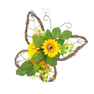 Dekorativa blommor konstgjorda kransar vårfjäril form krans mors dag solrosdekoration för ytterdörr hängande krans