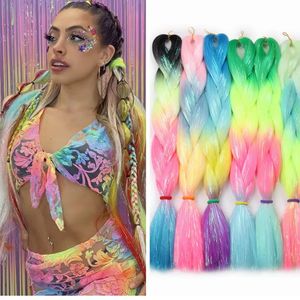 Glitter Twinkle Hair Mixed Metallic Tinsel Luxury For Braiding 100g 10pcs/lot 24 60cm Grey Blue Pink Red Synthetic Jumbo Braid 240430