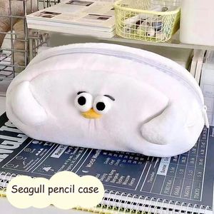 Tragbarer Kawaii Cartoon Seagull Bleistift Hülle große Kapazität süße Plüsch -Beutel -Tasche für Girls School Supplies Koreanischer Stil