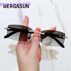 Retro Sonnenbrille Frauen Marke Designer Diamond Randless Sonnenbrille Schatten Strasslinien Lens Damen Rahmenlose Brille