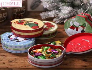 Chzll Metal Round Cristams Candy Boxes Рождественский декор для дома Санта -Клаус Рождественский оленя.