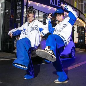 Stage Wear Clothing White BlueBaseball Shirt Casual Street Jogger Pants For Jazz Dance Costume Clothes Kid Hip Hop