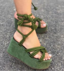 Platform Wedge Strappy Sandals Women Fashion Round Toe Cross Tied Height Increase Open Toe Women Sandals 240429