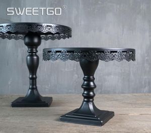 European Vintage Lace Wedding Party Decor Black Cake Stands Desserts Fruits Plate Pan Tray8143630