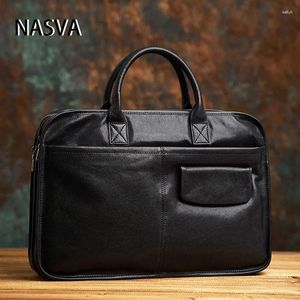 Briefcases NASVA Leather Men Briefcase Vintage Casual Large Capacity Handbag Fashion Shoulder Messenger Bag For 15.6 Inch Laptop Bags