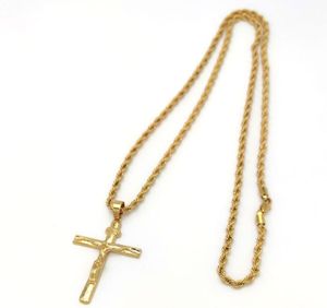 Jesus Crucifix Pendant Fine Yellow 4mm Italian Rope Hip Hop Chain Halsband 31 tum 22K Solid Gold 18ct Thai Baht G/F2967923
