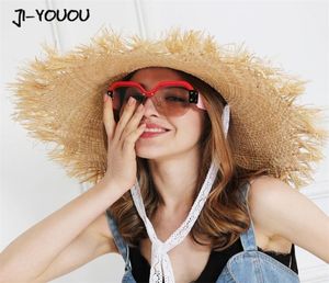 Jiyouou кружевная ремешок соломенная шляпа шляпа широкая трава сампаль