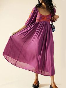 Повседневные платья цыганская вышивка с цветочной вышивкой бохо.