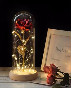 Rosa rossa a golding con luce a LED in cupola di vetro per feste di nozze 0039s da giorno regalo 5679223