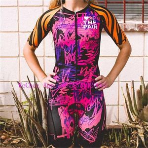 Racing Set Love the Pain Womens Short Sleeve Cycling Skinsuit Triathlon Suit Mtb Bike Clothing Badkläder Running Bodysuit Jumpsuit Ciclismo