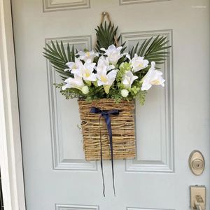 Decorative Flowers Spring Flower Basket Wreath Wire Embedded Door Artificial Garland For Venue