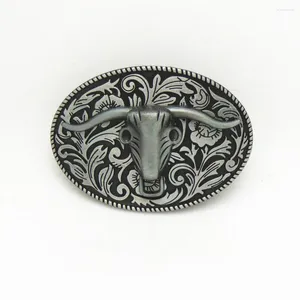 Bälten Western Cowboy European och American Retro Flower Bull Head Zinc Alloy Belt Buckle Men Women Present