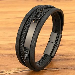 XQNI Multilayer Braided Leather Wrap Bracelet Men Cool Trend Stainless Steel Casual Buckle Jewelry Accessories Gift 240417