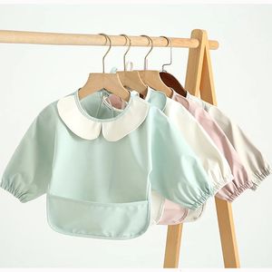 Waterproof Baby Feeding Bibs Stuff Kids Long Sleeve Art Smock Anti-dirty Dinning Apron with Pocket for born 240429