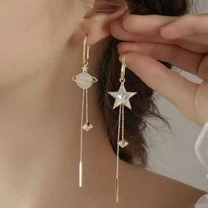 Dangle Chandelier New Fashion Pentagram Asymmetric Long Tassel Earrings for Women Exquisite Rhinestone Planet Earring Wedding Party Jewelry