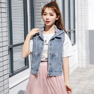 Frauenwesten 4xl 5xl Frauen Denim Weste Kapuze 2024 Sommer Slim Jeans Gilet Femme Streetwear ärmellose kurze Jacken Jean Weste Coat