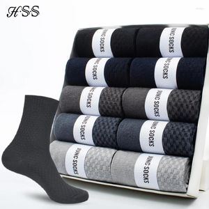 Herrstrumpor HSS Brand 10 par/Lot Men Bamboo Fiber Classic Business Long Mens Dress Sock för vintergåva plus storlek EUR39-45