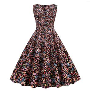 Casual Dresses Vintage Floral Printed Summer For Women Retro 50s 60s Pin Up Rockabilly Party Dress Elegant Sleeveless Robe Vestidos