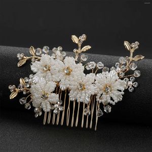 Hårklipp bröllop kammar headpiece pärlor blommor röriga bulle maker smycken för brud kvinnors alla hjärtans dag julhuvudbonader