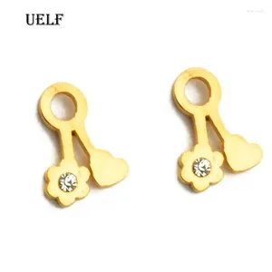 Stud Earrings Uelf Vintage Geometric StudEarrings For Women Gold Color Heart Flower Small Zirconia Earring Brincos Jewelry