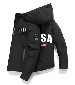 Men's Jackets Capital Usa And Flag Of The United States Jacket Spring Autumn Clothes Loose Hooded Fashion Pocket Warm Coat