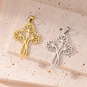 Pendant Necklaces EUEAVAN 5pcs Lotus Flower Stainless Steel For Necklace Buddhism Yoga Charms Jewelry Making Supplies DIY Gifts Wholesale