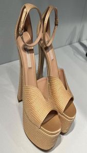 Modesandaler för kvinnors designerplattform Heel Satin Drill Embelling Cool Shoes 14cm High Heeled Ladies Rhinestone Sandal 35-41 med Box8392971
