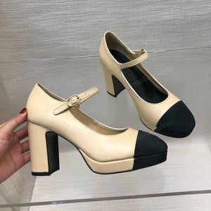 Top -Qualität klassische klobige Absatzplattform Pumps Party Schuhe Schnalle Knöchelgurt Abend Heels Patchwork Farbe Frauen Luxusdesigner Fabrikschuhschuhe mit Kasten