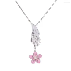 Collane a sospensione MZC Etnica hip hop hip hop ala a gambo bianco fiore rosa per femmina a scolar senza collo lunghe Bijoux femme