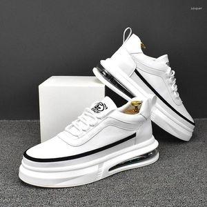 Casual skor koreansk stil män mode vit äkta läder lägenheter sko komfort luft kudde sneakers gata plattform skor chaussure