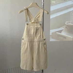 女性用ジーンズのヴィンテージジャンプスーツの女性用ソフト通気性デニムオーバーオール刺繍ストラップゆるい多用途の通勤ショート