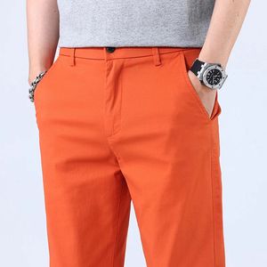 Letnie klasyczne bawełniane spodnie pomarańczowe zielone swobodne elastyczne proste Slim Fit Lightweight Man Chic Marka odzieży 240417