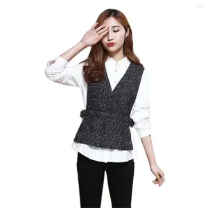 Sumpe da donna coreana Slim Spring 40% Abito di lana da donna Elegante Cintura a strisce senza maniche Abbigliamento da esterno femmina Blazer Female Gila gilet S-5XL