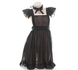 Schwarz weiß sexy französische mädchenschürze für Frauen girl kostüm cosplay diener lolita kleider schlafzimmer Haushalt Schürze Spitze Durchscheinend F14657264