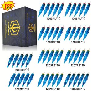 Poseidon 100pcs A agulhas de cartucho de tatuagem profissional mista com cartuchos de tatuagem descartáveis de cartuchos de segurança da membrana 240418