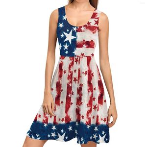 Casual Dresses Women'S Summer Sleeveless Independence Day Vest Flag Print Dress Party For Women Long