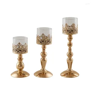 Titulares de vela Retro Portador de vidro Decoração de decoração de decoração criativa Candlestick Gold Gold Bougeoir