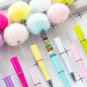 Korean Japan Creative Kawaii Kids Stationery Fluffy Head Beadable Pen Blank Bar DIY Innovative Add Beads Decorative Beading Pen for Girls Kids