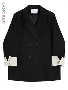 Abiti da donna Lanmrem in stile coreano blazer casual per donne intastiate a contrasto a doppio petto blazer versatili 2024 abbigliamento 2Z1036