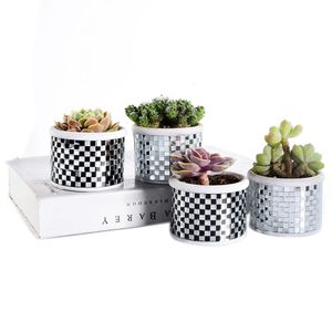 Modern Mosaic Glass Checkered Mönster Cement Succulent Vase Cactus Planterpretty Plantsflower Pot Tiny Flower Plant Containers 240430